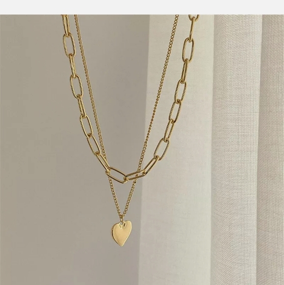 Double Layer Gold Tone Heart Necklace - Picture 11 of 11